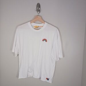 Aviator Nation White Rainbow Logo Tee Size XL Made in USA Casual Graphic Shirt